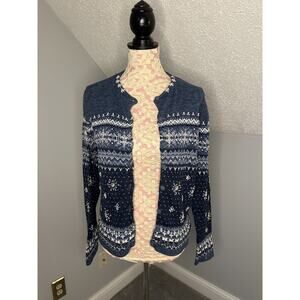 EUC Dressbarn Faire-Isle Style Winter Embellished Snowflake Cardigan Sz Med